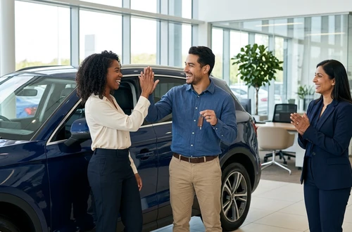 Happy borrower receiving car keys